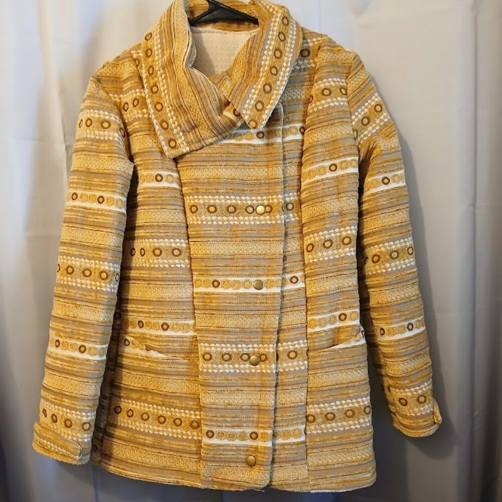 Nwt Dressy Winter Coat sz 2/4 XS Gold Chenille Ivory waffle Asymmetrical collar